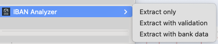 Right-click an image: IBAN Analyzer submenu with Extract only, Extract with validation, and Extract with bank data